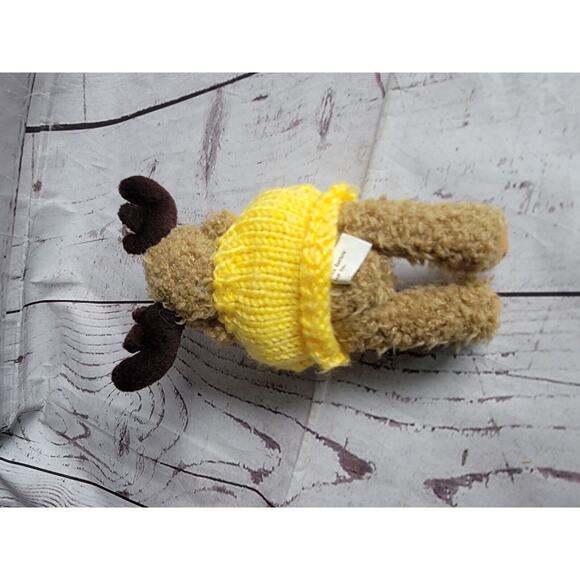 Brown Moose Yellow Knitted New Hanpshire Sweater Plush Stuffed Animal Gift Toy - Picture 4 of 7